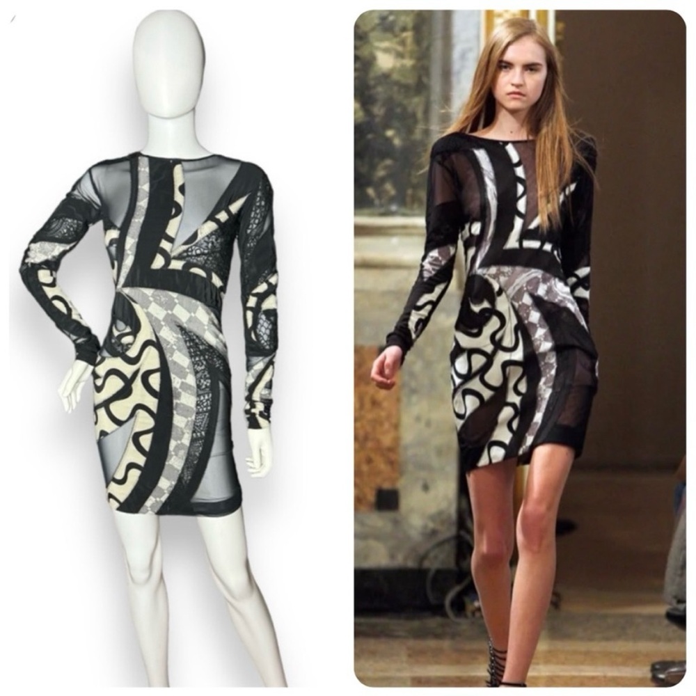 🔥Emilio Pucci 2009 Runway Look 19 Silk & Mesh Abstract Dress